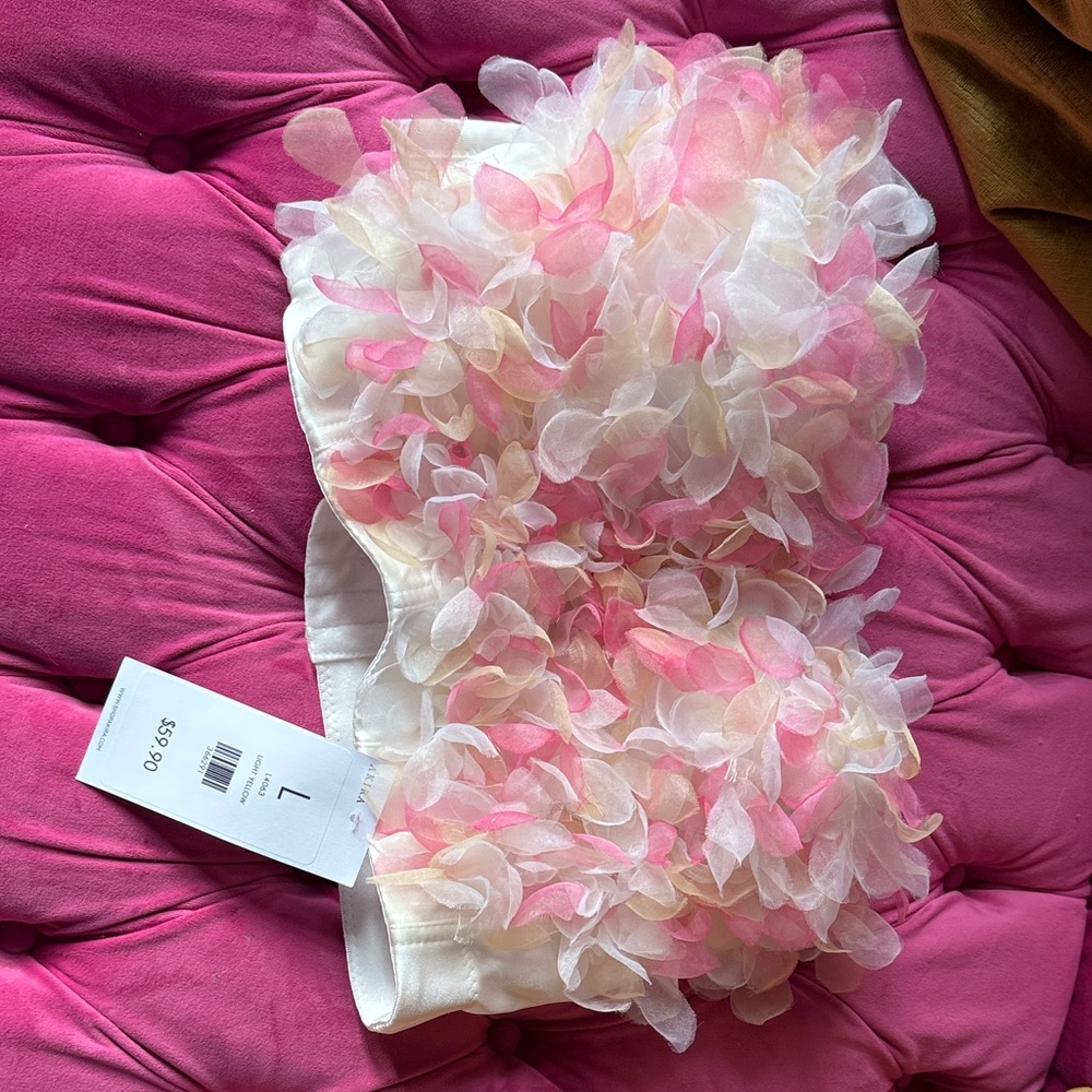 AKIRA white/ off white/ pink Strapless Bustier Top